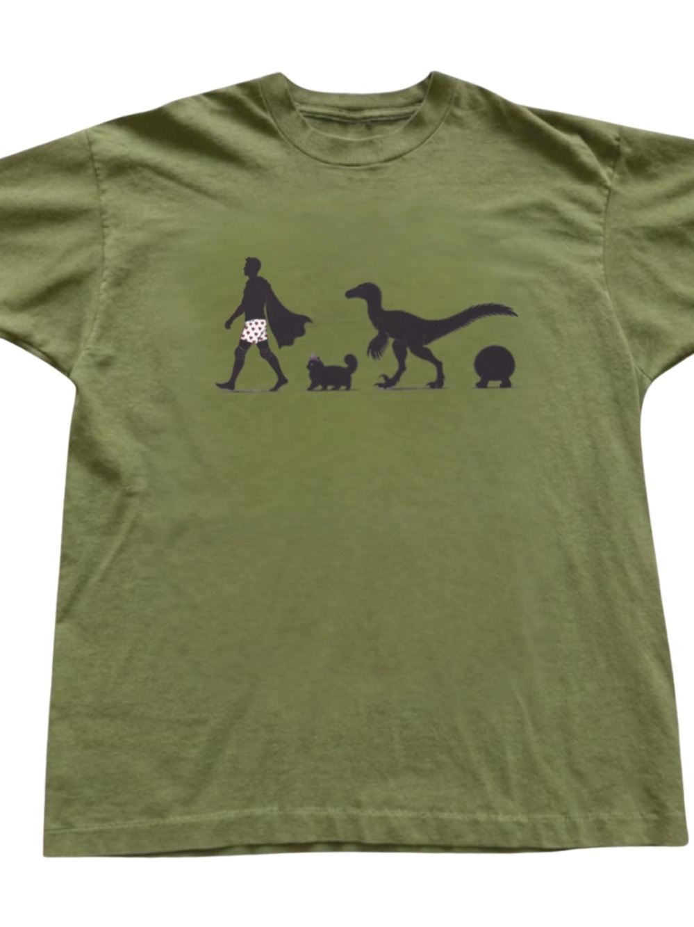 Military Green Graphic Crewneck T-Shirt with Black Silhouette Print